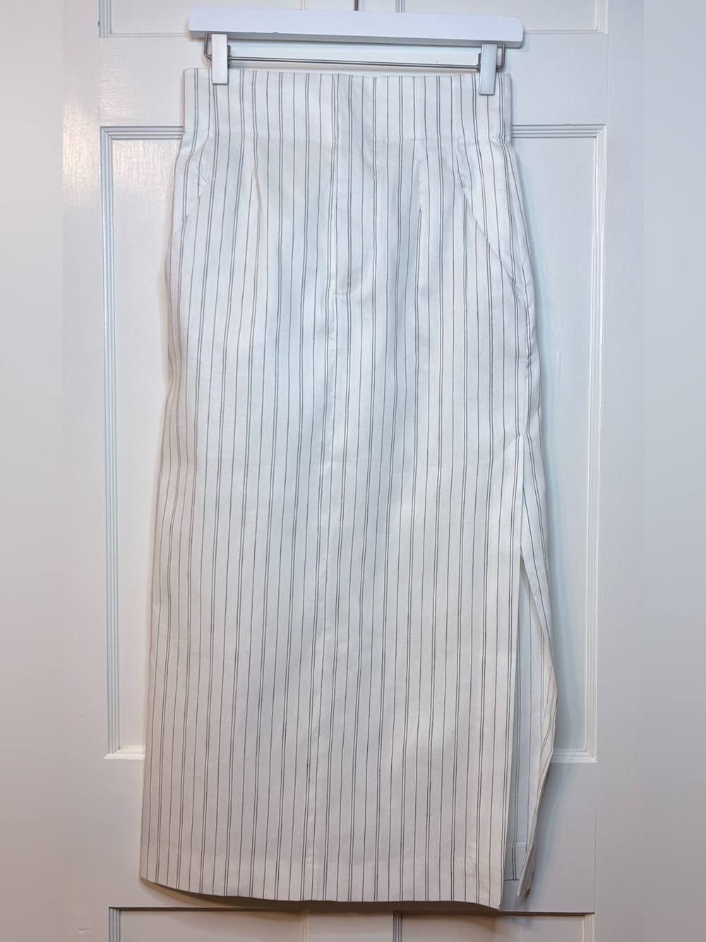 Zara White Pinstripe Midi Skirt NWT